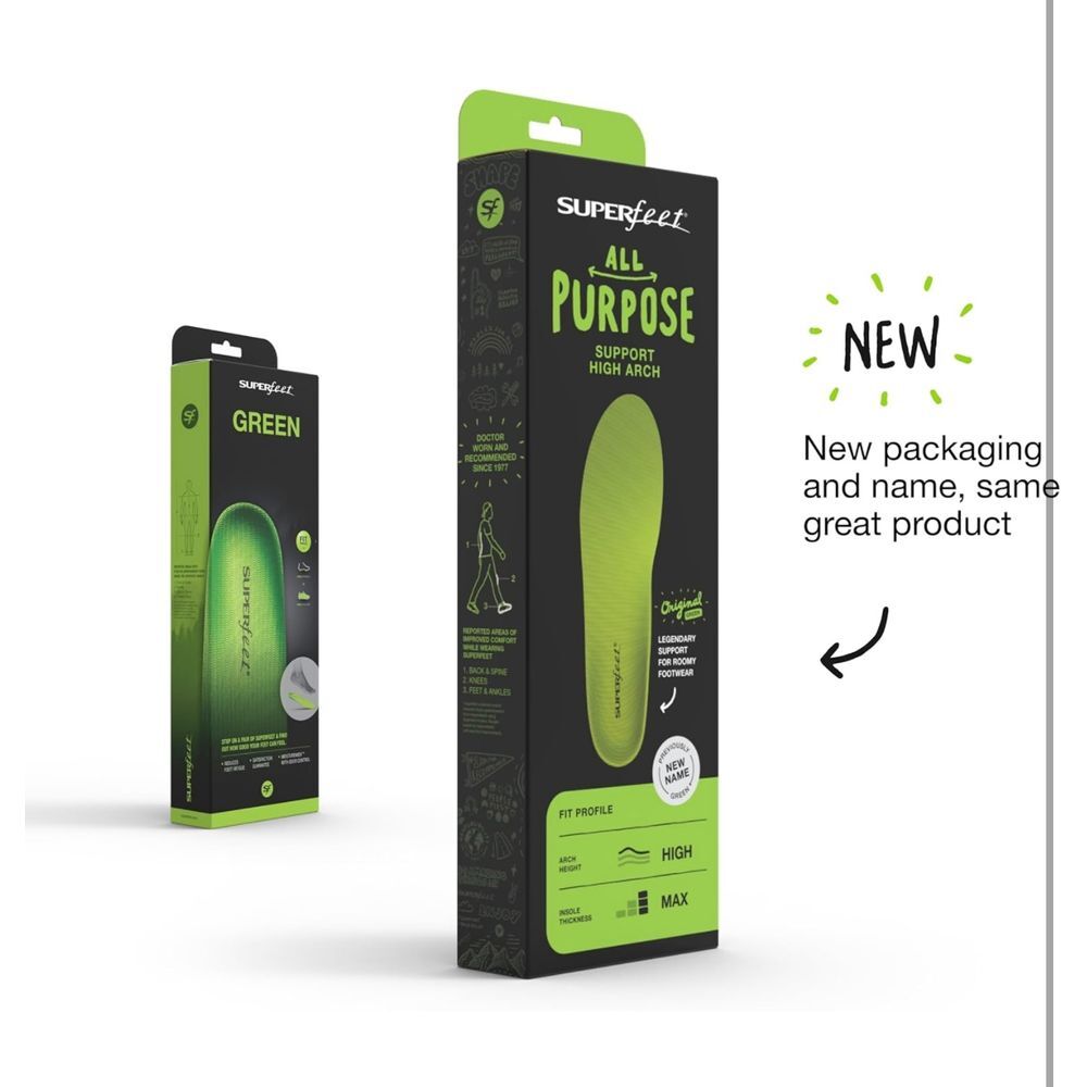 Superfeet AllPurpose Support High Arch Insoles OrthoticShoe Men 2.5-4 Women4.5-6